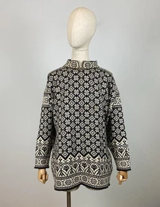 DALE OF NORWAY Vintage Damen Schwarz & Weiß Schneeflocke Strick Wolle Pullover Gr. L - Bild 1 von 20