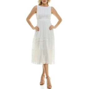 Taylor ~ Lace  Embroidered  Chiffon Midi Sleeveless Dress ~ Ivory Size 8 ~ NWT  - Picture 1 of 12
