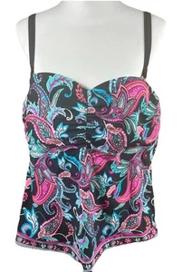 Apt. 9 Womens Large Bandeau Tankini Swim Top Strap Tropical Floral 2X - Picture 1 of 11