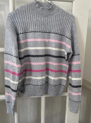 Suéter listrado gola simulada feminino médio St Johns Bay novo sem etiquetas - Imagem 1 de 4