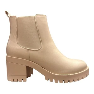 EETTARO Women's White Faux Leather Chunky Heel Ankle Boot Lug Sole Size 8 - Picture 1 of 13