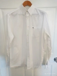 Lacoste Men's Long Sleeve Button Down Pocket Oxford Solid Regular Fit, White - Picture 1 of 4