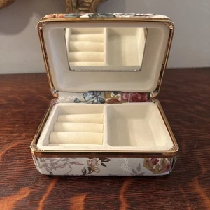 Vintage Blumen Stoff bedeckt Schmuck Schmuck Reise Box Organizer mit Spiegel - Bild 1 von 9