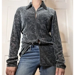 Armani Exchane Womens Velvet Burnout Silk Blend Top Sz S Gray Whimsygoth 90s Y2K - Picture 1 of 9