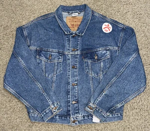 Giacca camionista vintage anni '90 Levi's Denim nuova con etichette taglia L blu lavaggio medio - Foto 1 di 11
