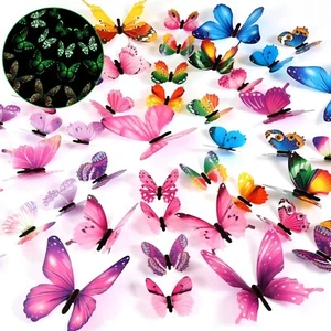 48 Mariposas Luminosas LED Pegatinas Decoracion Para Pared De Cuarto Para Niña - Picture 1 of 7