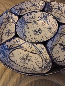 House & Garden Lazy Susan Set Marineblau & Weiß Servier Melamin Schüsseln 15" - Bild 1 von 8