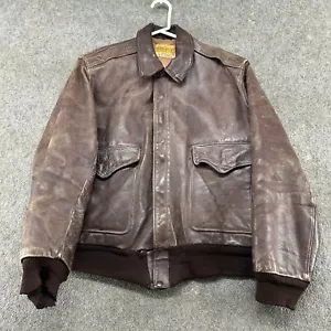 VINTAGE Penneys giacca pelle uomo 42 marrone bomber vera pelle di cavallo Conmar anni 50 - Foto 1 di 16
