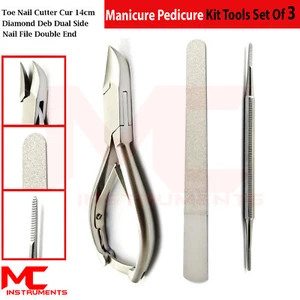 Nail Cutter Plain Cleaner Cuticle Grooming Pedicure / Manicure Kit 3pcs Set - Picture 1 of 9