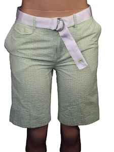 Lauren Ralph Lauren GOLF Seersucker Shorts Womens 6 Bermuda Green White w/Belt - Picture 1 of 8
