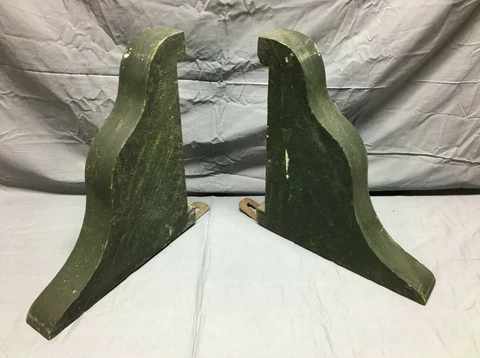 Pair Antique Thick Wood Corbel Mantel Brackets Shabby Green Old VTG Chic 281-22B Cover