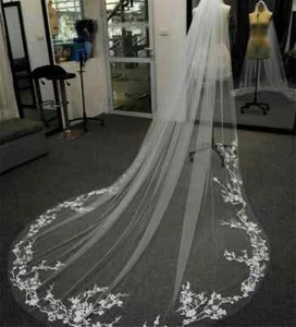 Velo de novia largo 3M borde de encaje velo de boda marfil catedral velo accesorios - Imagen 1 de 7