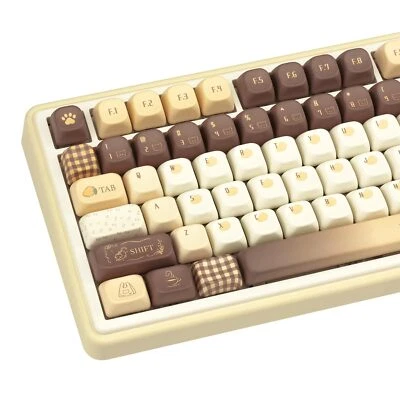 145 Keys FOA Profile PBT Keycaps - Retro Brown & Cream Custom Keycap for ANSI... - Image 1 of 4