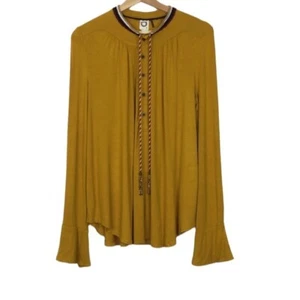 Anthropologie Akemi + Kin Goldie Top Damen Knopf Quaste Tie Bluse gelb Small - Bild 1 von 9