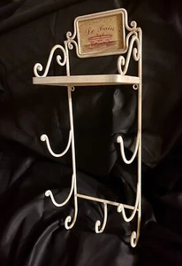 Le Bain Shabby Chic WHITE Painted Wrought Iron TOWEL RACK & SHELF     25x9x6 - Picture 1 of 2