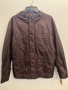 Mens NEW Dockers Large Brown Windbreaker Fleece Lined Jacket Hoodie - Picture 1 of 5