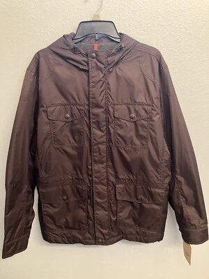 Mens NEW  Dockers Large Brown Windbreaker Fleece Lined Jacket Hoodie  - Image 1 of 4