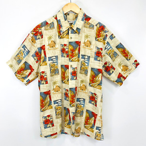 Pierre Cardin Men’s Shirt Large Beige Floral Hawaiian Short Sleeve Button Up