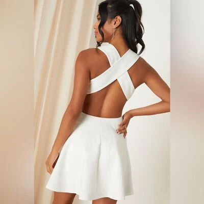 Lulus Going Steady Backless Skater Mini Dress XS White Fit & Flare Bridal Party - Image 1 of 4