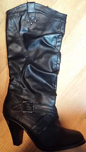 Rampage Women's Black Leather Look Boots Size 7.5 - Picture 1 of 7