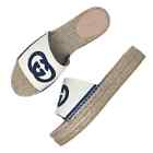 Gucci Pilar Gg Logo Mule Slide Sandal Espadrilles White Blue 36.5