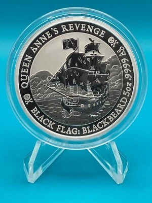 2019 TUVALU BLACK FLAG QUEEN ANNES REVENGE 5OZ .999 SILVER COIN - Image 1 of 4