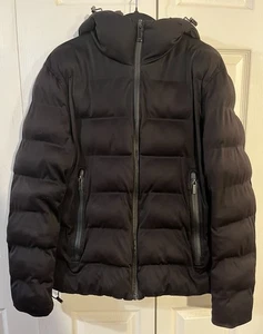 Zara Women’s Hooded Puffer Jacket Water Repellent Black Mid Length Size M - Picture 1 of 9