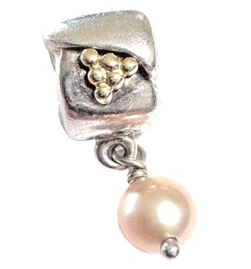Pandora Sterling Silver/14K Grapevine Natural Pearl Dangle - 790324NP - Picture 1 of 7
