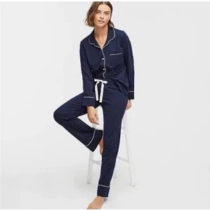 J. Crew Dreamy Baumwollmischung Pyjama Hose Set Damen Gr. XL Navy - Bild 1 von 15