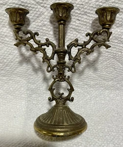 Vintage Kerzenleuchter Messing Metall Miniatur Kerzenhalter hält 3 Kerzen 5" hoch - Bild 1 von 9