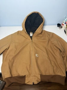 Vintage Carhartt Jacket Mens 2XL J140 Duck Canvas Hooded Quilt Lined NICE - Picture 1 of 16