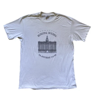 Vintage 80s Large NYC Municipal Building T Shirt New York City Skyscraper - Image 1 of 4