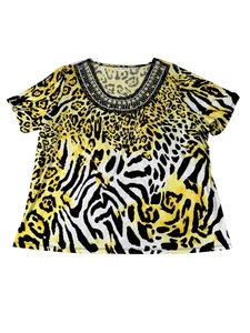 Susan Graver Shirt Womens 1X Animal Print Embellished Beaded Liquid Knit QVC - Picture 1 of 7