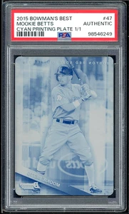 Mookie Betts 2015 Bowman’s Best 1/1 Cyan Printing Plate #47 PSA AUTH - Picture 1 of 2