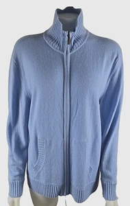 NWT - Vintage Neiman Marcus 100% Cashmere Blue Zip Cardigan Sweater Womens Sz L - Picture 1 of 5