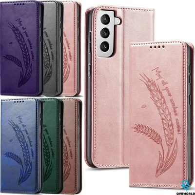 Custodia telefono per Samsung S25 S24 S23 S22 S21 orecchio di grano custodia portafoglio magnetica - Immagine 1 di 4