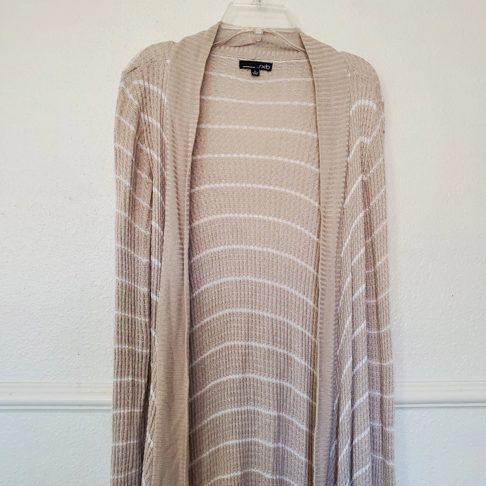 Rxb Striped Long Open Front Cardigan Long Sleeve Sweater Beige Boho Size M - Image 1 of 4