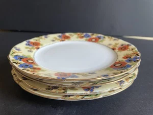 Aynsley Bone China Romany Orange Blue Floral Band 6” Bread  Plates Set Of 4 - Picture 1 of 5
