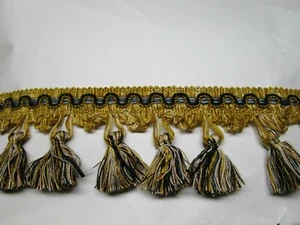 6 yards Tassel Fringe 3" GOLDS/BLACK/BLUE-GRAY Decorative Fabric Trim WIN23 - Picture 1 of 6