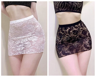 Women Half Slips Pencil Mini Skirt Mid Waist Bodycon See Through Clubwear Dress - Image 1 of 4