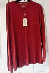 Camisa Henley Para Hombres Exterior Talla Natural Mediana Bolsillo Henna Nueva - Imagen 1 de 2