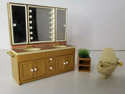 Móveis vintage para casa de bonecas TOMY pia dupla vaso sanitário plantador casa de bonecas diorama - Imagem 1 de 4