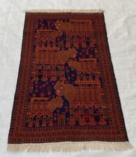 La135 afghan Handmade Vintage War RugTribal Baluchi Wool Pictorial Rug 144x90 cm