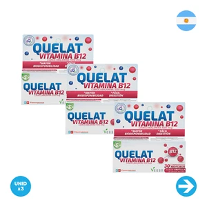 Quelat Vitamina B12 Masticable X30 Comprimidos Sabor Frutilla - 3 Cajas - Picture 1 of 1