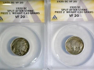 1920 ERROR ANACS VF20 SPLIT PLANCHET After Strike Buffalo Nickel Coins BOTH PCS! - Picture 1 of 10
