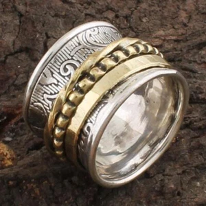 Anillo de plata esterlina 925 anillo de dos tonos anillo giratorio hermoso anillo de preocupación - Imagen 1 de 4