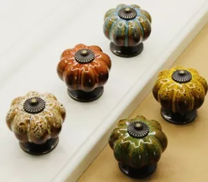 Ceramic Door Knobs. Vintage Pumpkin Style. 5 Classic Colours. Drawer Pulls. - Picture 1 of 2