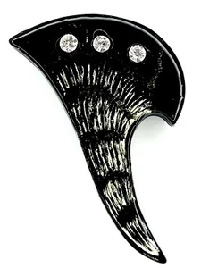 Broche prendedor moderno vintage años 80 acrílico negro con brillo plateado y pedrería - Imagen 1 de 2