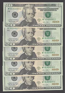 FIVE $20 FEDERAL RESERVE NOTES 2013 ATLANTA (MF/I) UNC - Picture 1 of 5