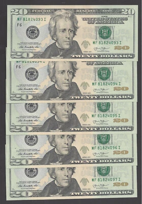 FIVE $20 FEDERAL RESERVE NOTES 2013 ATLANTA (MF/I) UNC  - Image 1 of 4